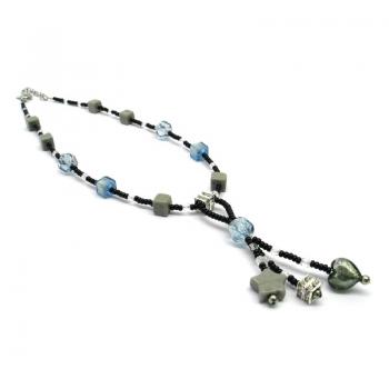 Halskette mit Sternen aus Muranoglas - grau/blau
